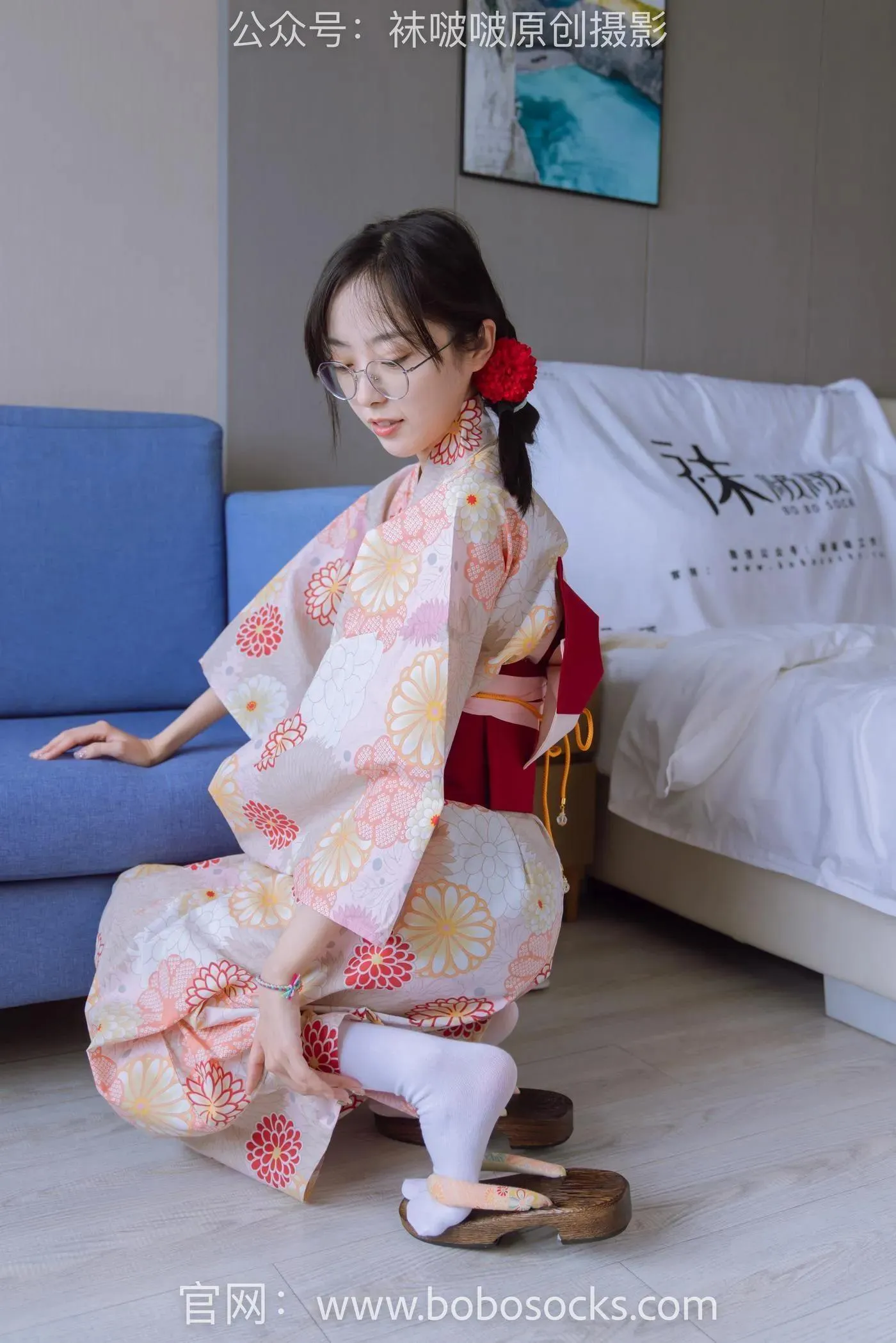 [BoBoSocks袜啵啵]NO.137 稚予-木屐、分指白棉袜、裸足、和风浴衣 [170P]插图9